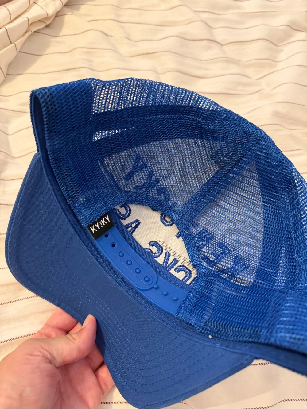 Blue & White 'Kentucky Kicks Ass' Embroidered Trucker Hat